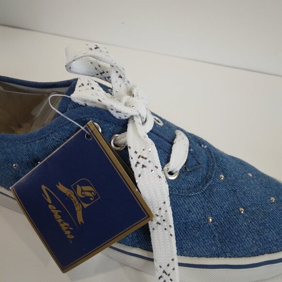 NWT Sebastino Quilted Studded Denim Blue Sneakers Size 7.5 - Picture 8 of 15
